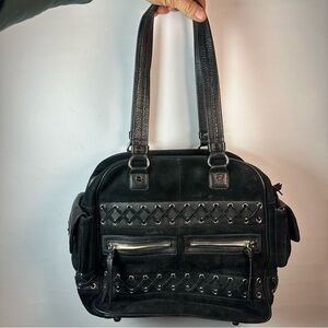 Alexis Hudson Black Leather Handbag with Silver Accents